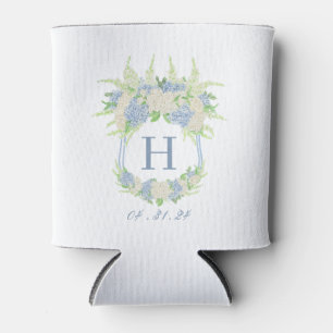 Enfriador De Latas Escudo de hidrangea azul y blanca