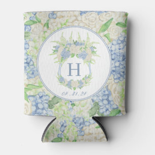 Enfriador De Latas Escudo de hidrangea azul y blanca