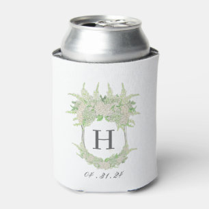 Enfriador De Latas Escudo de hidrangea blanca y verde acuarela