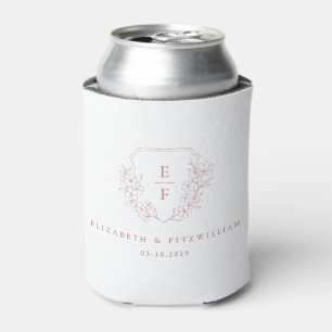 Enfriador De Latas Escudo monograma rosa simple y elegante con flores