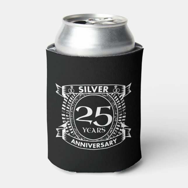 Enfriador De Latas escudo plateado del 25 aniversario del boda (Lata Anverso)