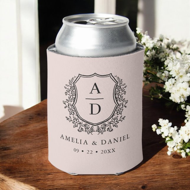 Enfriador De Latas Escudo rosa Rubor Boda monograma moderno (Subido por el creador)