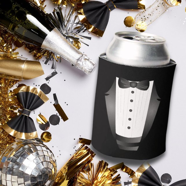 Enfriador De Latas Esmoquin negro del equipo Groomsman del partido de (Bachelor Party Groomsman Team Groom black tuxedo Can Cooler)