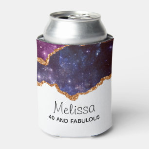 Enfriador De Latas Espacio azul y púrpura y estrellas con cinta dorad
