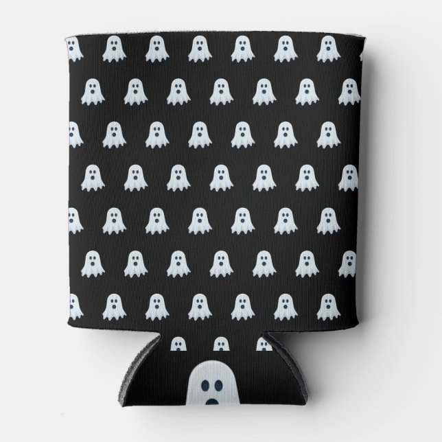 Enfriador De Latas Espantoso patrón fantasma negro y blanco (Anverso)