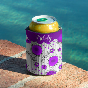 Enfriador De Latas Espectacular morado de corazones blancos flores no