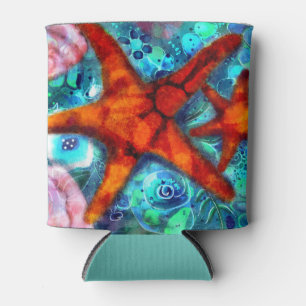 Enfriador De Latas Espectacular Starfish SeashelBeach Verde azulado P