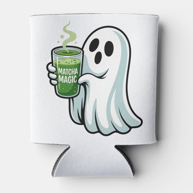 Enfriador De Latas Espeluznante Fantasma Bebiendo Matcha (Anverso)