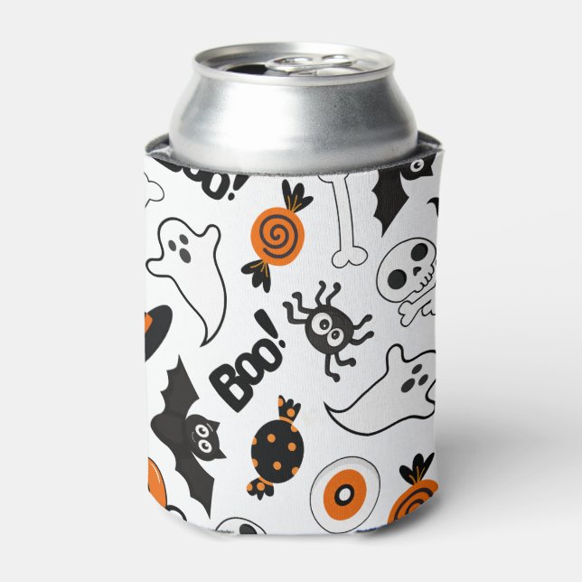 Enfriador De Latas Espeluznante Partido Halloween Negro Y Naranja (Lata Anverso)