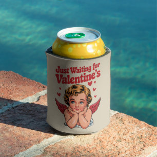 Enfriador De Latas Esperando el amor retro del bebé cupido de San Val
