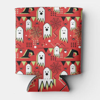 Enfriador De Latas Espíritu memphis: Patrón geométrico de Halloween.