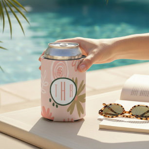 Enfriador De Latas Espuma de monograma floral marrón