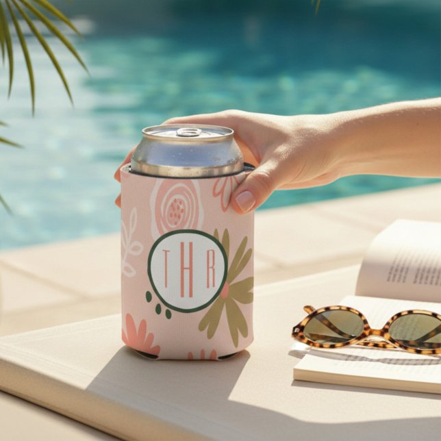 Enfriador De Latas Espuma de monograma floral marrón (Subido por el creador)