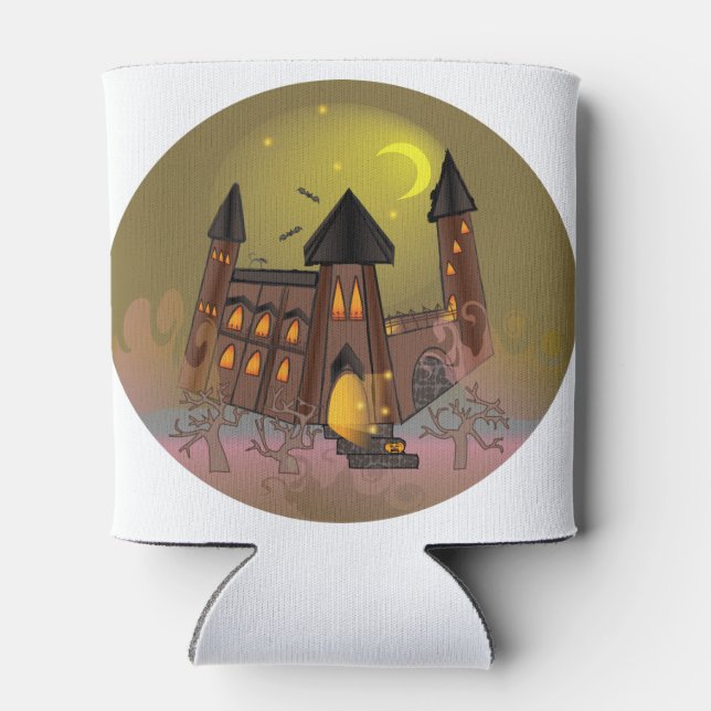 Enfriador De Latas Espumosa casa de brujas de Halloween y castillo de (Reverso)