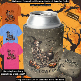 Enfriador De Latas Esqueleto personalizado de Halloween, arañas y mur
