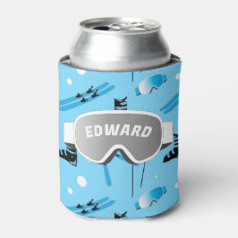 Enfriador De Latas Esquiador Personalizado Esquí Tema Azul Apres Ski