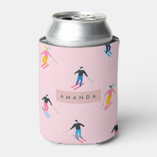 Enfriador De Latas Esquiadores Retro Personalizados Divertidos Pastel