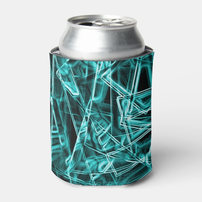 Enfriador De Latas Esquinas cuadradas y puntos de "neón" azul ciano o (Lata Anverso)