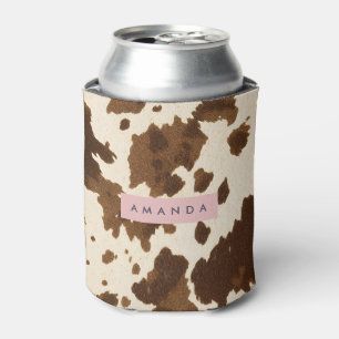 Enfriador De Latas Estampa Personalizada de Cuero de Vaca Marrón Rúst