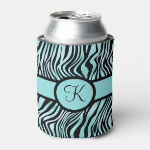 Enfriador De Latas Estampado cebra Monograma Negro y Turquesa