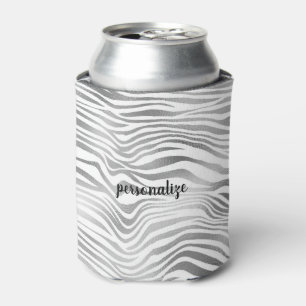 Enfriador De Latas Estampado de cebra blanco plateado