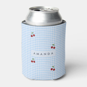 Enfriador De Latas Estampado de Cereza a Cuadros Azul Retro Personali