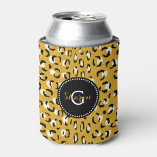 Enfriador De Latas Estampado de cheetah dorado moderno y chic con mon