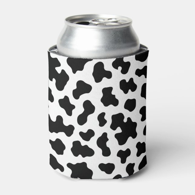 Enfriador De Latas Estampado de cuero de vaca en blanco y negro (Lata Anverso)