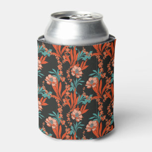Enfriador De Latas Estampado de flores abstracto anaranjado