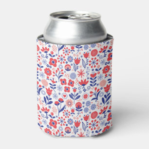 Enfriador De Latas Estampado de flores azul y coralino