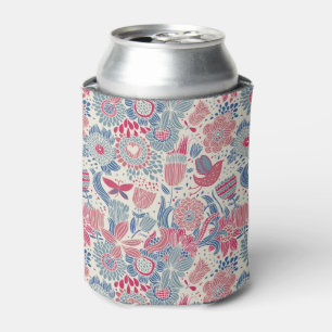 Enfriador De Latas Estampado de flores con el pájaro y la mariposa