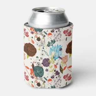 Enfriador De Latas Estampado de flores retro 2
