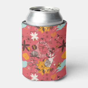 Enfriador De Latas Estampado de flores retro 4