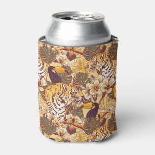 Enfriador De Latas Estampado de flores tropical con el tigre
