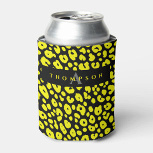 Enfriador De Latas Estampado de safari de jaguar amarillo y negro de 