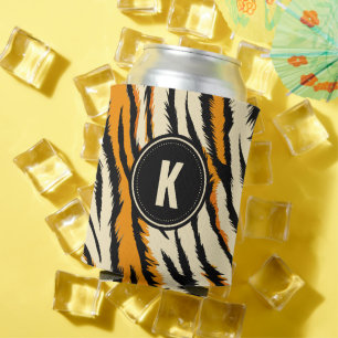 Enfriador De Latas Estampado de tigre negro y naranja con monograma