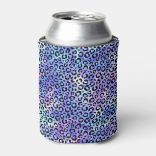 Enfriador De Latas Estampado leopardo negro en fondo azul de la