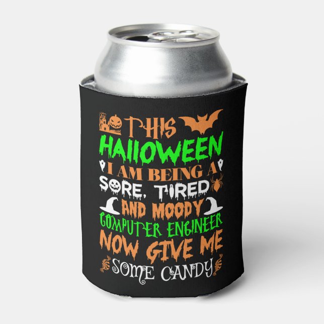 Enfriador De Latas Este Halloween Cansado Ingeniero Informático Moody (Lata Anverso)
