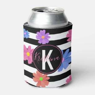 Enfriador De Latas Esterillas blancas y negras florales de moda perso
