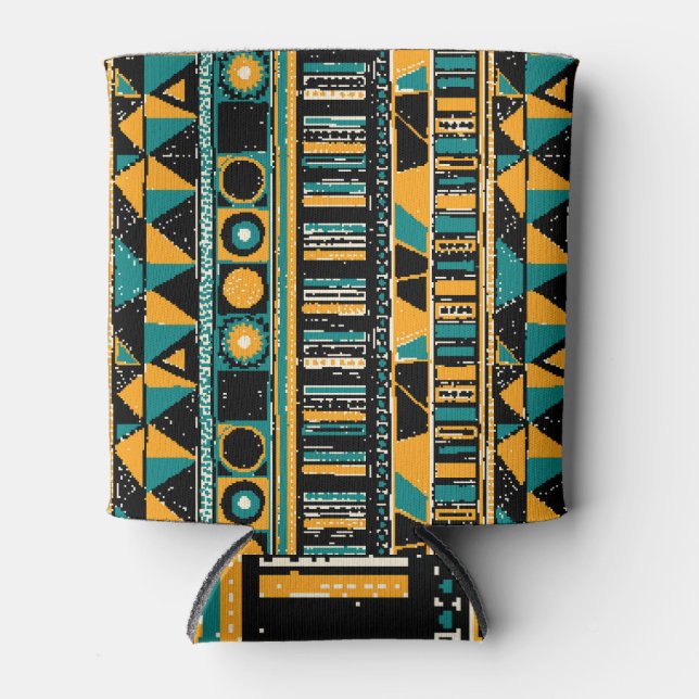 Enfriador De Latas Estilo azteca: Patrón tribal geométrico. (Anverso)