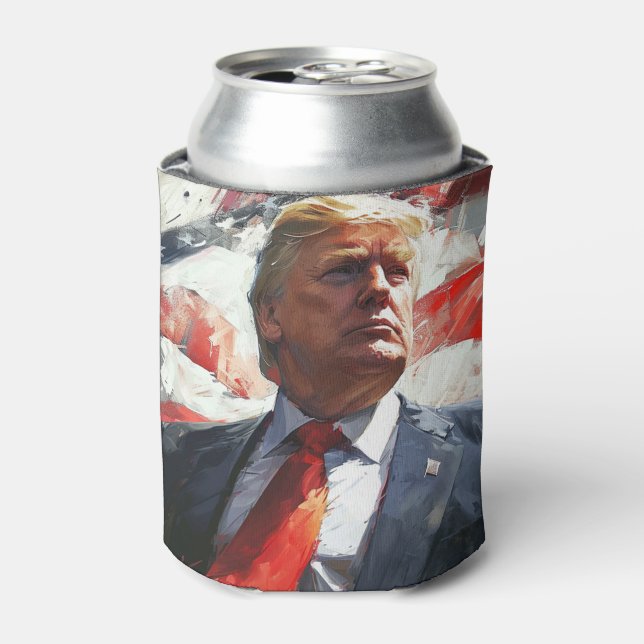 Enfriador De Latas Estilo de pintura al óleo heroico de Donald Trump  (Lata Anverso)