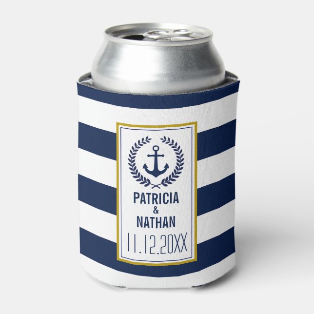 Enfriador De Latas Estilo Náutico Navy Stripes Fun Wedding Favor (Lata Anverso)