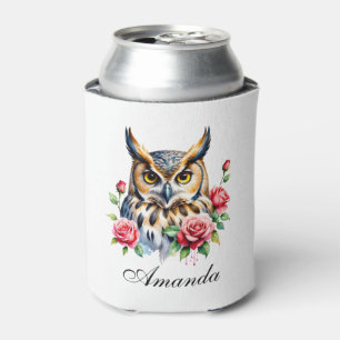 Enfriador De Latas Estiloso Lechuza Floral