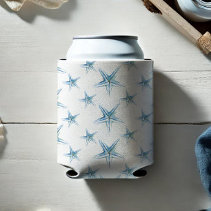 Enfriador De Latas Estrella de Mar Acuarela Azul