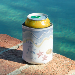 Enfriador De Latas Estrella de mar con tema de océano y conchas marin