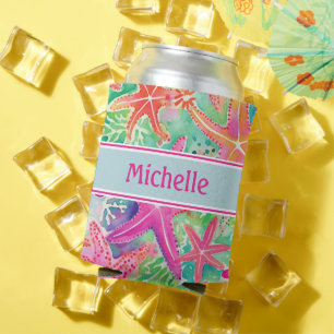 Enfriador De Latas Estrella de mar tropical personalizada de verano e