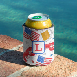 Enfriador De Latas Estrella Monograma de la bandera de la cerveza de