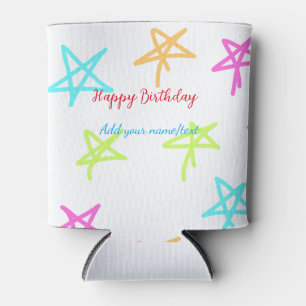 Enfriador De Latas Estrellas coloridas feliz cumpleaños agregar nombr