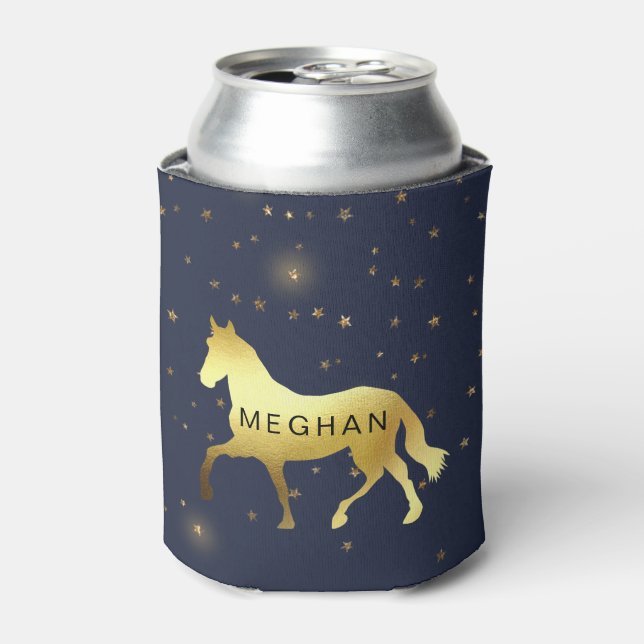 Enfriador De Latas estrellas de caballo de oro ecuestre Monograma (Lata Anverso)