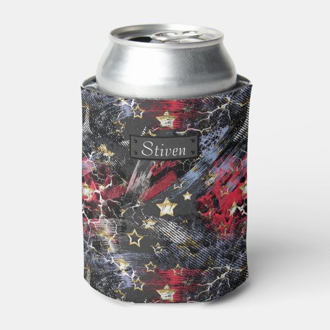 Enfriador De Latas estrellas doradas grunge abstracto moderno urbano (Lata Anverso)